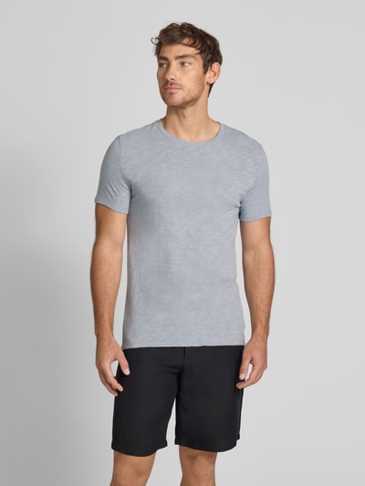 American Vintage T-shirt met geribde ronde hals, model 'BYSAPICK' Bleu - 4