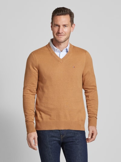 Tommy Hilfiger Sweter z dzianiny z wyhaftowanym logo model ‘PIMA’ Camel 4