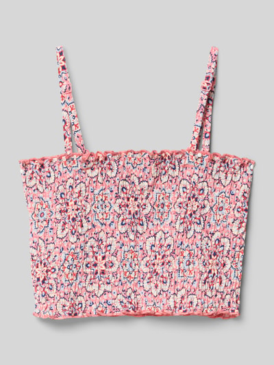 Produktfoto, Slim Fit Crop Top mit Allover-Muster von s.Oliver RED LABEL, Optik:Allover-Muster, Passform: Slim-Fit, Länge: Cropped, gesmokt, Karree-Ausschnitt, verstellbare Spaghettiträger, Materialverarbeitung: Smok, Material: reine Baumwolle, bunt, strukturierte Oberfläche