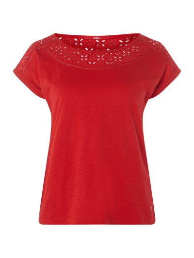 s.Oliver RED LABEL Shirt met rand van opengewerkt kant  Rood - 1