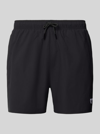 Produktfoto, Straight Fit Badeshorts mit Logo-Detail von Emporio Armani in Schwarz, elastischer Bund mit Tunnelzug, glatte Oberfläche