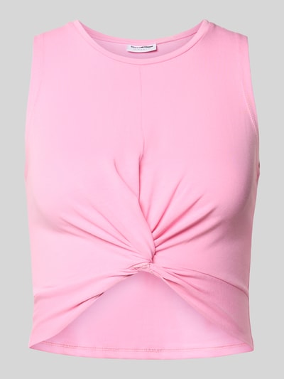 Produktfoto, Crop Top mit Knotendetail Modell 'TWIGGI' von Noisy May, mieszanka bawełny z dodatkiem streczu, krój krótki, okrągły dekolt, długość tyłu w rozmiarze S: 37 cm