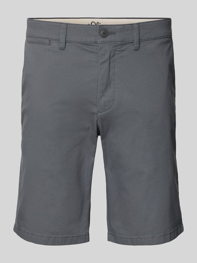 Produktfoto, Regular Fit Bermudas aus Baumwoll-Mix Modell 'PHOENIX' von s.Oliver RED LABEL, jednolity odcień szarości, krój regular fit, tkanina twill, 5 kieszeni, detal pasek, długość cropped, zapięcie na guzik i ukryty zamek, kontekst: bawełniany materiał