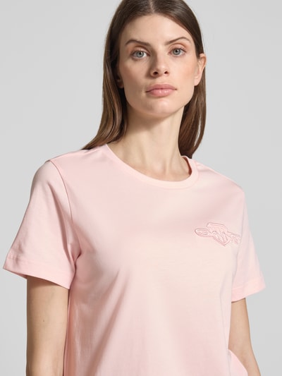 Gant Regular fit T-shirt van puur katoen met logopatch Roze - 3