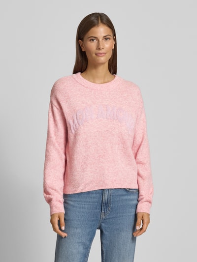 Vero Moda Sweter z dzianiny o kroju regular fit z dodatkiem wiskozy model ‘AMOREMIO’ Różowy melanż 4
