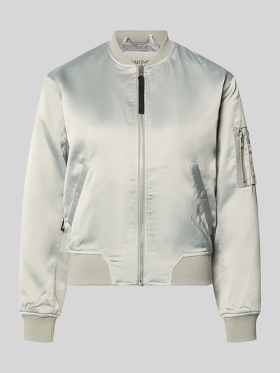 Produktfoto, Regular Fit Bomberjacke mit Stehkragen Modell 'Beth' von khujo, elastyczna mieszanka materiałów, wpuszczane kieszenie, zakończenia rękawów, zamek błyskawiczny, kolor jasnoszary, długość tyłu w rozmiarze S: 54 cm, szerokość ramion w rozmiarze S: 46 cm, szerokość klatki piersiowej w rozmiarze S: 47 cm, długość rękawów w rozmiarze S: 58 cm