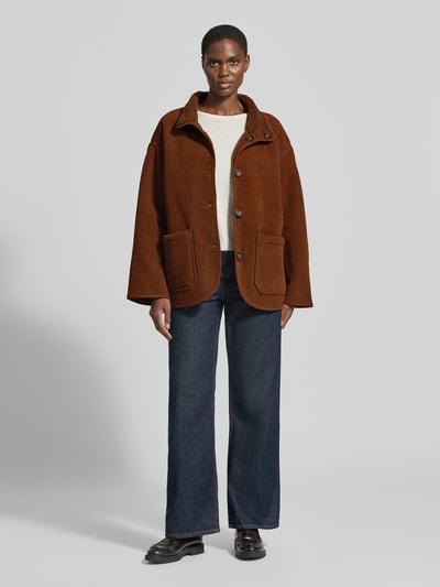 My Essential Wardrobe oversized fit jack met opstaande kraag model 'Funa' Donkerbruin - 1