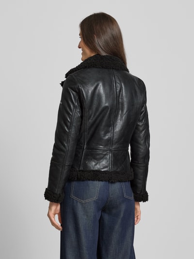 Cabrini Bikerjack van lamsleer met ritszakken Zwart - 5