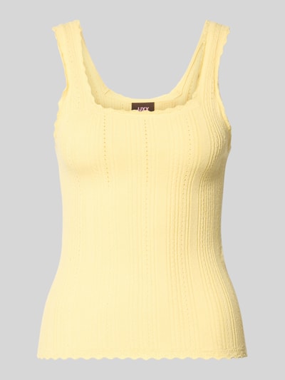 Produktfoto, Damen Tanktop in Pointelle-Strick mit Karree-Ausschnitt Modell 'GIANNA' von JJXX, Viskose-Mix, Körpernaher-Schnitt, Wellensaum, Größe S, Rückenlänge 56 cm, dezentes Gelb, feine Rippenstruktur