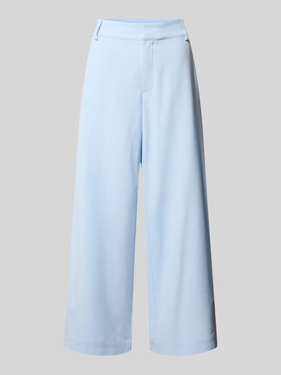 Produktfoto, jasnoniebieska Wide Leg Hose mit Viskose-Anteil Modell 'Hace' von My Essential Wardrobe, szerokość w rozmiarze 36: 40 cm, długość nogawki wewnętrznej: 79 cm, kieszenie, zapięcie na hak i zamek, materiał z gładką teksturą