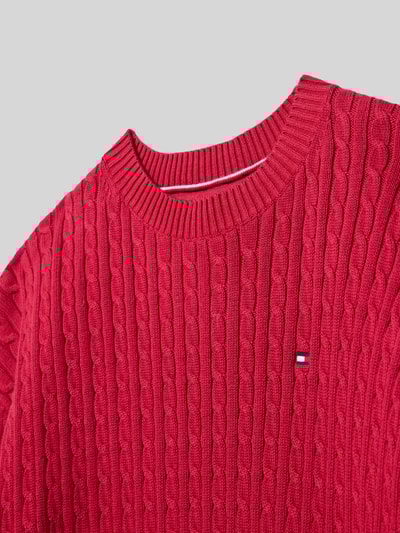 Tommy Hilfiger Teens Sweter z dzianiny o kroju regular fit z czystej bawełny Wiśniowy 2