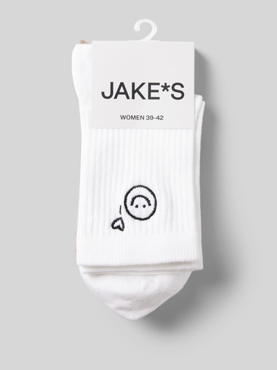 Jake*s Casual Socken mit Motiv-Stitching Weiss 3