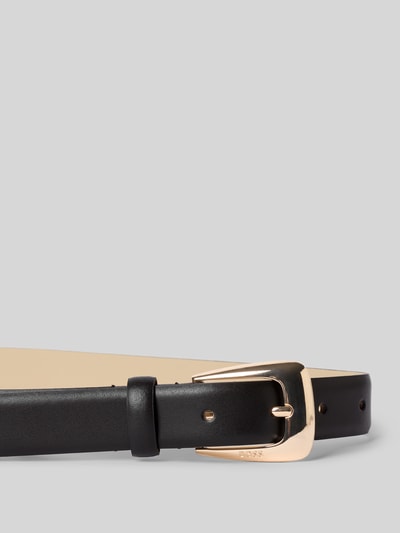 Productfoto, zwarte riem van rundleer met goudkleurige gesp, productnaam Gürtel aus echtem Rindsleder Modell 'Zelde' van BOSS, Dames riem