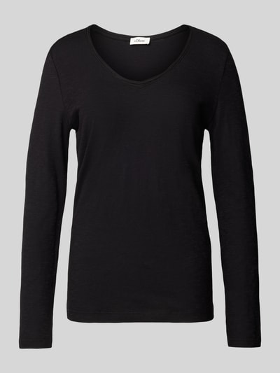 s.Oliver RED LABEL Regular Fit Langarmshirt aus reinem Baumwoll-Slub-Yarn mit Rollkanten am Ausschnitt Black 2