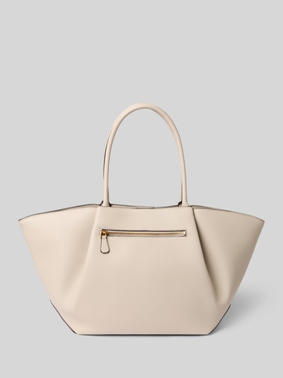 Produktfoto, Tote Bag in Leder-Optik Modell 'ALLEGRA' von GUESS in Beige mit geteiltem Hauptfach, Logo-Detail und schmalen Schulterriemen, neutrale Hintergrundfarbe, feine Textur.