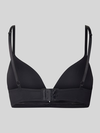 Produktfoto, Triangel-BH mit leicht wattierten Cups von Jake*s Casual in Schwarz, glatte Struktur, verstellbare Spaghettiträger, Hakenverschluss, Material-Mix mit Stretch-Anteil