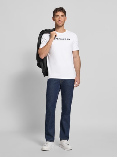 Lindbergh T-shirt met labelprint, model 'Copenhagen' Wit - 1