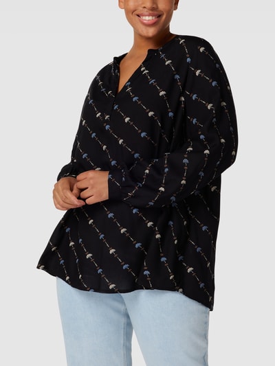 KAFFE Curve PLUS SIZE blouse met all-over motief, model 'Lenna' Zwart - 4