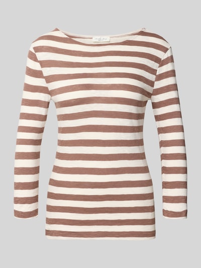 Produktfoto, Longsleeve mit 3/4-Arm von Christian Berg Woman aus reiner Baumwolle, braun-weiß gestreift, gerader Schnitt, Rundhalsausschnitt