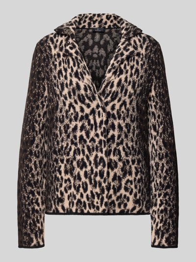 Produktfoto, Strickjacke im Allover-Look von monari, Regular Fit, Reverskragen, V-Ausschnitt, braune und schwarze Leopardenmuster-Struktur