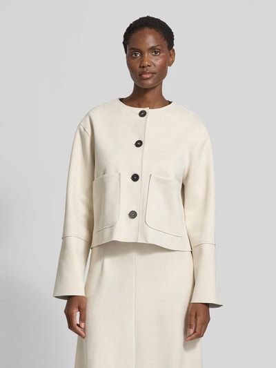 More & More Relaxed Fit Blazer mit Rundhalsausschnitt Kitt 4