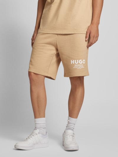 Hugo Blue Regular fit sweatshorts met labelprint, model 'Nomario' Beige - 4