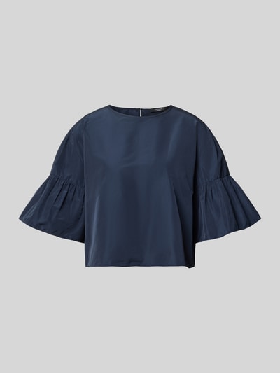 Produktfoto, Cropped Blusentop mit Baumwoll-Anteil Modell 'BREAK' von Weekend Max Mara, efekt: jednolity kolor, krój: pudełkowy krój, okrągły dekolt, zapięcie na guzik i oczko, rękaw: krótki rękaw, rozszerzane rękawy
