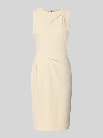 Produktfoto, Knielanges Etuikleid mit Rundhalsausschnitt von Calvin Klein Womenswear in Creme, Material-Mix mit Stretch, gerader Schnitt, glatte Textur