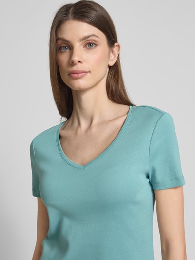 Christian Berg Woman T-Shirt mit geripptem V-Ausschnitt Aqua 3