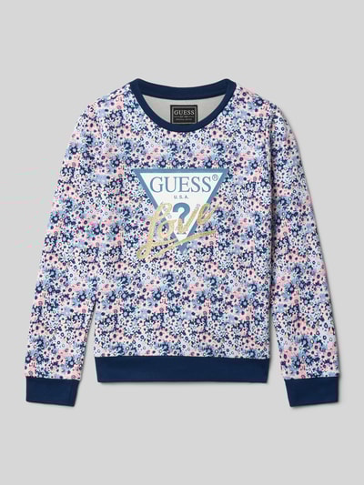 Guess Bluza z czystej bawełny z nadrukiem z logo model ‘Active’ Granatowy 1