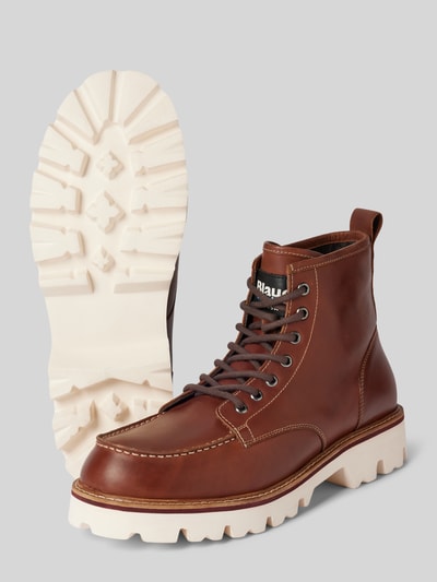 Blauer USA Veterboots van leer met labeldetails, model 'RUSK03' Cognac - 4