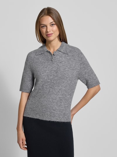 Stefanel Strickpullover aus Woll-Mix mit Polokragen und 1/2-Arm Mittelgrau Melange 4