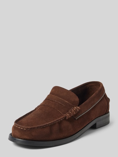 Tommy Hilfiger Leren loafers met blokhak Donkerbruin - 1