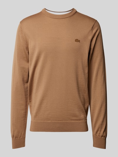 Lacoste Strickpullover aus reiner Wolle mit Logo-Patch Beige 2