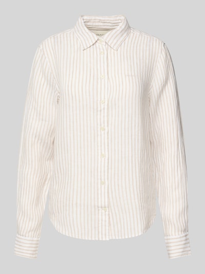 Gant Regular fit linnen overhemdblouse met logostitching Zand - 2