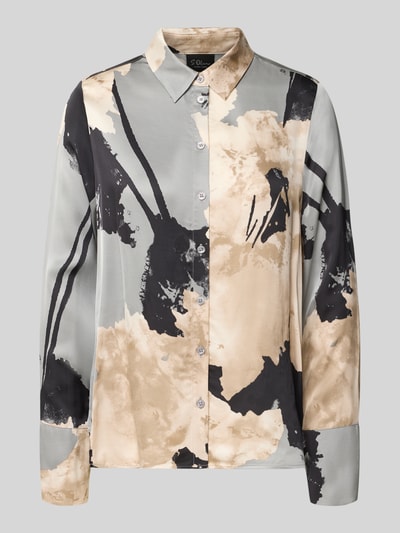 Produktfoto, Regular fit blouse met lange mouwen van pure viscose van s.Oliver BLACK LABEL, abstract patroon in beige, zwart en grijs, gladde structuur