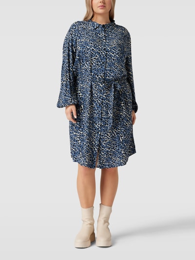 ONLY CARMAKOMA PLUS SIZE blousejurk met all-over motief, model 'CARLOLLILISE' Marineblauw - 4