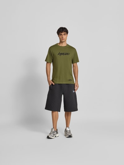Kenzo T-Shirt mit Label-Print Khaki 1