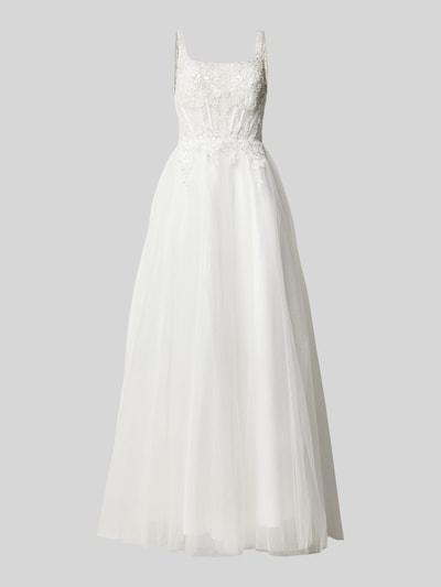 Unique Abendkleid mit Spitzen- und Paillettenbesatz Offwhite 2