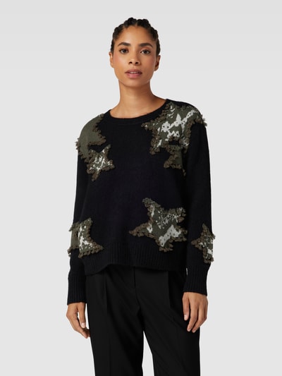 Marc Cain Gebreide pullover met ronde hals in all-over look Zwart - 4