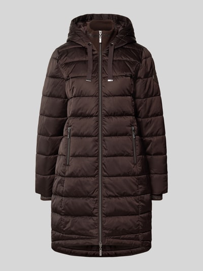Produktfoto, Steppjacke mit Zweiwege-Reißverschluss von monari in Dunkelbraun, Kapuze, Reißverschlusstaschen, Regular Fit, glatte Struktur