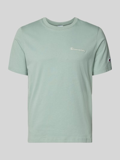 Produktfoto, T-Shirt mit Label-Stitchings und Rundhalsausschnitt von CHAMPION in Mintgrün, reine Baumwolle, Regular Fit, glatte Textur.