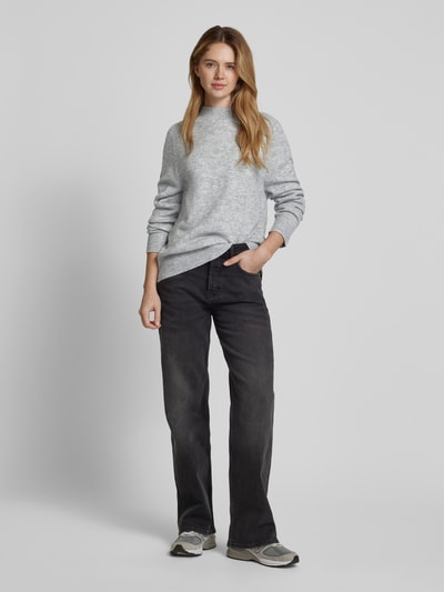 Tom Tailor Denim Comfort Fit Strickpullover mit Sattelschulter-Ärmel und Mock-Neck Mittelgrau Melange 1