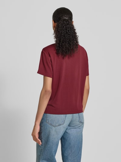 Jake*s Casual T-shirt met geribde ronde hals Donkerrood - 5