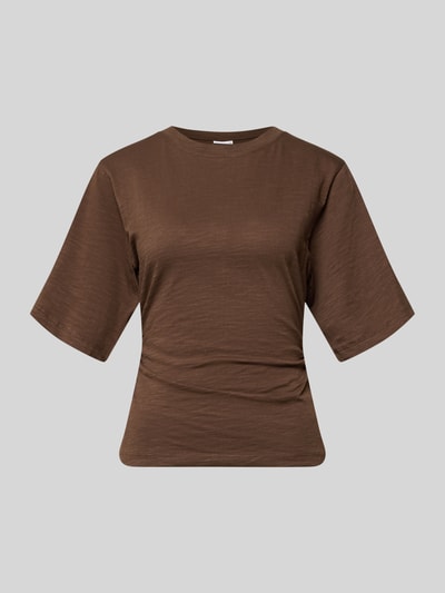 Produktfoto, T-shirt met 1/2-mouwen en plooien van Jake*s Casual, puur katoen, nauwsluitend, ronde hals, ruglengte maat S 54 cm, bruin