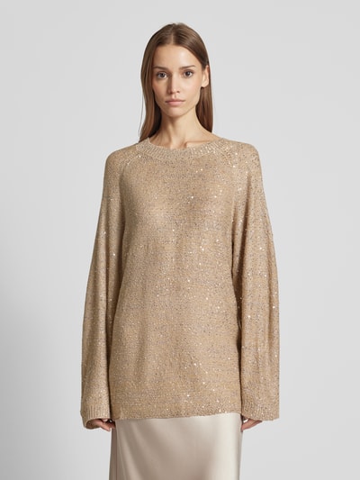 Vero Moda Regular Fit Strickpullover mit Paillettenbesatz Modell 'LEILANI' Metallic Beige Melange 4