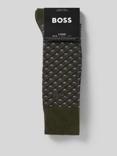 Produktfoto, Socken aus Baumwoll-Mix im 2er-Pack von BOSS, Optik:Allover-Muster, Bundabschluss: Gerippt, Farbe Oliv, Material Baumwoll-Mix
