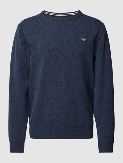 Gant Gebreide pullover met labelstitching Marineblauw gemêleerd - 2