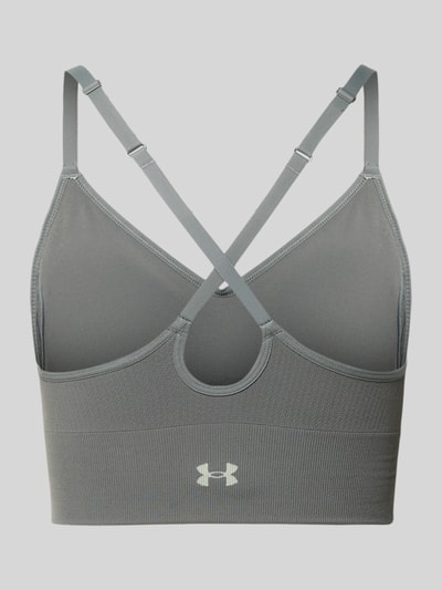 Productfoto, Slim Fit SportBH met logo-print model 'Vanish' van Under Armour, grijs, elastische materiaalmix, verstelbare schouderbanden.
