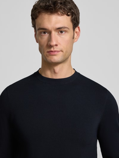 Profuomo Regular Fit Strickpullover mit Seide-Anteil Marine 3